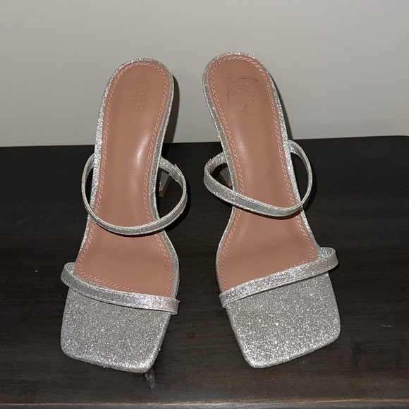 Like New ASOS silver glitter square toe heels square heel shimmer NYE - Picture 2 of 6